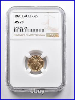 MS70 1993 $5 American Gold Eagle 1/10 Oz Gold NGC 1470
