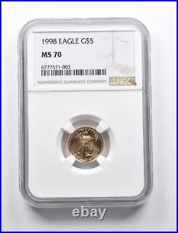 MS70 1998 $5 American Gold Eagle 1/10 Oz Gold NGC 1338