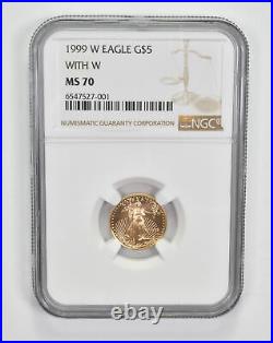 MS70 1999-W $5 American Gold Eagle With W Emergency Release NGC 0695