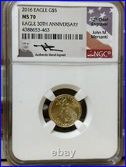 MS70 2016 $5 American Gold Eagle Mercanti Signed NGC
