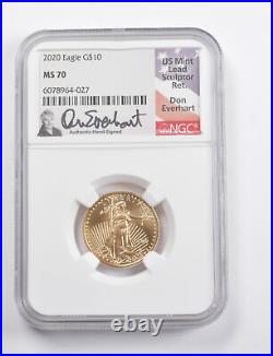 MS70 2020 $10 American Gold Eagle 1/4 Oz. 999 Gold Signed Everhart NGC 3439