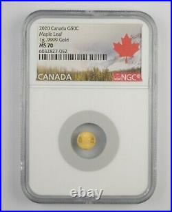 MS70 2020 Canada 50 Cents 1 Gram Gold Maple Leaf Graded NGC