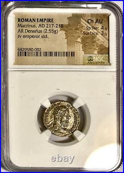 Macrinus 217-218AD AR Denarius Ancient Roman Silver Coin 2.55gm NGC Choice AU