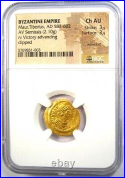 Maurice Tiberius AV Semissis Gold Angel Byzantine Coin 582-602 AD. NGC Choice AU