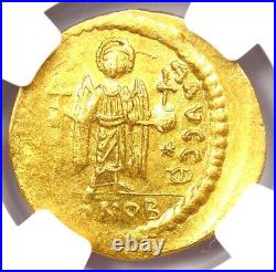 Maurice Tiberius AV Solidus Gold Byzantine Coin 582-602 AD NGC Choice AU