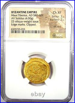 Maurice Tiberius AV Solidus Gold Byzantine Coin 582-602 AD NGC Choice XF (EF)