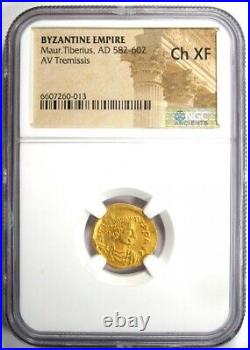 Maurice Tiberius AV Tremissis Gold Byzantine Coin 582-602 AD NGC Choice XF