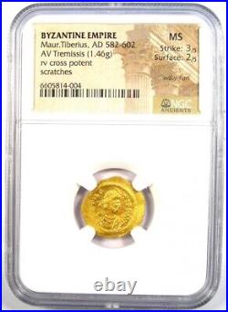 Maurice Tiberius AV Tremissis Gold Byzantine Coin 582 AD Certified NGC MS UNC