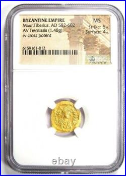 Maurice Tiberius AV Tremissis Gold Coin 582 AD NGC MS UNC 5/5 Strike