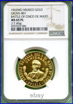 Mexico 1962 Gold Ngc Ms 65 Pl Battle Of Cinco De Mayo 17.49gram