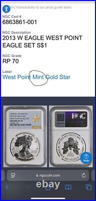 Mint Rev Proof 2013 W $1 Silver Eagle NGC PF70 UC OFFICIAL US MINT SET Gold Star Mint Rev Proof 2013 W $1 Silver Eagle NGC PF70 UC OFFICIAL US MINT SET Gold Star