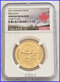NGC 2017 1.5 oz Gold Maple Leaf $150 Coin. 9999 Fine GEM UNCIRCULATED MEGALEAF