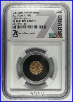 NGC. 9999 Gold $5 US State Animal Series Texas Longhorn 1/2 Gram Coin PF70 UCAM