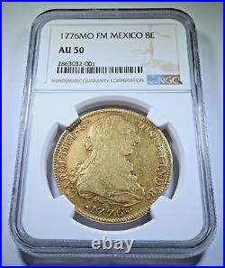 NGC AU-50 1776 Spanish Mexico Gold 8 Escudo Doubloon Antique 1700s Colonial Coin