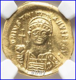 NGC AU GOLD Justinian I the Great 527-565 AD, Byzantine Empire, AV Solidus Coin