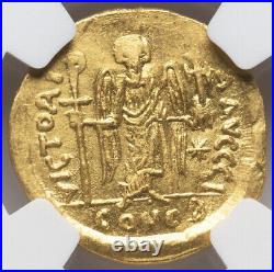 NGC Ch AU GOLD Justinian I 527-565 AD, Byzantine Empire, AV Solidus Angel Coin