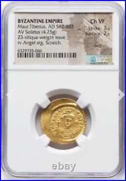 NGC GOLD Maurice Tiberius 582-602 AD, Byzantine Empire, 23-Siliqua Solidus Coin