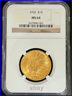 NGC MS64 1932 Indian $10 Gold Eagle 0.4838 Oz Gold US Coin 3629840-002