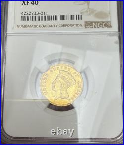 NGC XF40 1874 $3 Indian Princess Gold Coin 41,800 Mintage Rare Piece Pop. 51