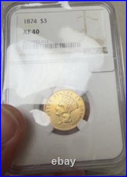 NGC XF40 1874 $3 Indian Princess Gold Coin 41,800 Mintage Rare Piece Pop. 51
