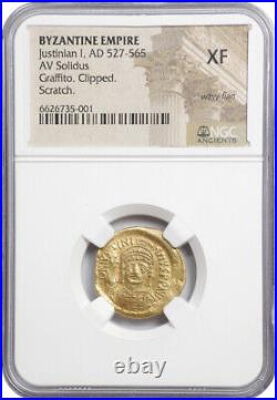 NGC XF GOLD Justinian I the Great 527-565 AD, Byzantine Empire, AV Solidus Coin