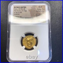 Nero AV Aureus Gold Ancient Roman Coin 54-68 AD NGC Choice Fine 5/5 STRIKE
