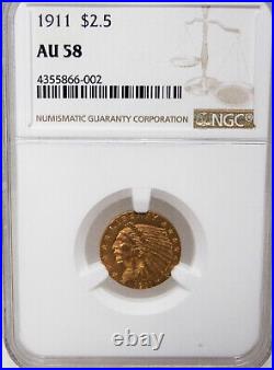 Ngc 1911 $2.5 Au 58 Indian Head Gold Coin You Will Receive The Nice Coin Shown