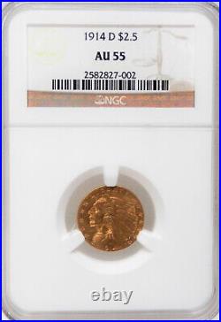 Ngc 1914 D $2.5 Au 55 Indian Head Gold Coin You Will Receive The Nice Coin Shown