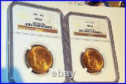 Ngc Set Of 3 $10 Indian Gold Coin Ms62 -circa 1911 & 1926 Prices Are For 1 Only