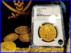 PERU 8 ESCUDOS 1708 NGC 63 1715 FLEET FINEST KNOWN of 10 GOLD COB DOUBLOON COIN