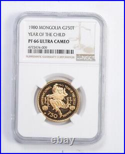 PF66 UCAM 1980 Mongolia 750 Tugrik Gold Coin Year Of The Child NGC 9912