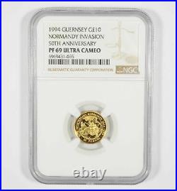 PF69 UCAM 1994 Guernsey 10 Gold Pounds Normandy Invasion 50th Anniv NGC 6964