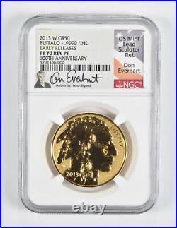 PF70 REV 2013-W $50 American Gold Buffalo 1 Oz Gold ER Signed Everhart NGC 1636