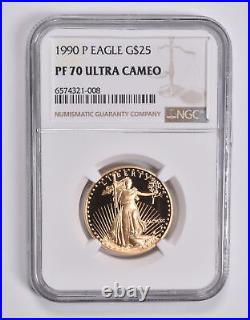 PF70 UCAM 1990-P $25 American Gold Eagle 1/2 Oz. 999 Fine Gold NGC 3704