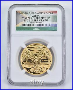 PF70 UCAM 2013 South Africa 100 Rand 1 Oz. 999 Fine Gold Natura Zebra NGC 9531