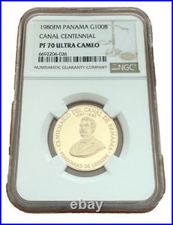 Panama 1980 FM Gold 100 Balboas NGC PF70UC Canal Centennial