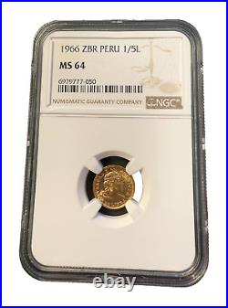 Peru 1964 ZBR Gold 1/5 Libra (Pound) NGC MS64