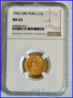 Peru 1966 ZBR 1/2 Libra Gold NGC MS65 SKU# 4015 Peru 1966 ZBR 1/2 Libra Gold NGC MS65 SKU# 4015
