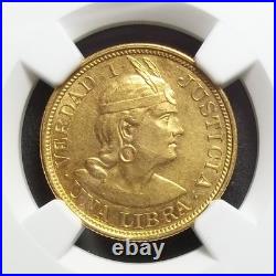 Peru Libra Gold 1906 Gozf Ngc Au 0.2355 Ozt Agw Km207