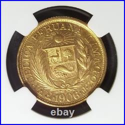 Peru Libra Gold 1906 Gozf Ngc Au 0.2355 Ozt Agw Km207