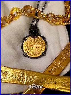 Peru Skull Pendant Lima 1710 8 Escudos Gold Coin Shipwreck Treasure Jewelry