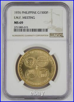 Philippines 1976 20 Gram 90% Gold 1500 Piso GEM BU Coin NGC MS69 I. M. F. Meeting