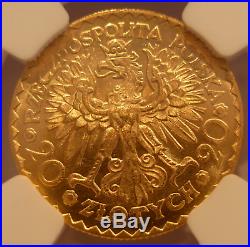 Poland 1925 Gold 20 Zlotych NGC MS-64 +