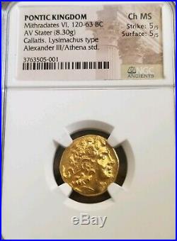 Pontic Kingdom Mithradates Gold Stater NGC Choice MS 5/5 Ancient Coin Alexander