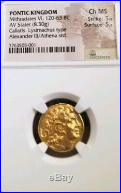 Pontic Kingdom Mithradates Gold Stater NGC Choice MS 5/5 Ancient Coin Alexander