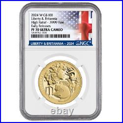 Presale 2024-W Proof $100 Gold Liberty & Britannia 1 oz NGC PF70UC ER Liber