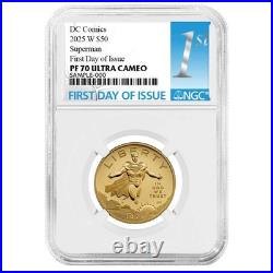 Presale 2025-W $50 1/2-oz Proof Superman DC Comics Gold Coin NGC PF70UC FDI Presale 2025-W $50 1/2-oz Proof Superman DC Comics Gold Coin NGC PF70UC FDI
