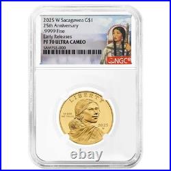 Presale 2025-W Proof $1 Gold Sacagawea Dollar 25th Anniversary NGC PF70UC E Presale 2025-W Proof $1 Gold Sacagawea Dollar 25th Anniversary NGC PF70UC E