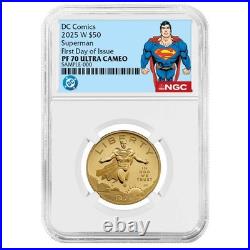 Presale 2025-W Proof $50 Superman DC Comics 1/2 oz Gold Coin NGC PF70UC FDI