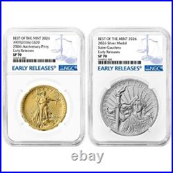 Presale 2026-W 1907 Gold Saint-Gaudens and Silver Medal 2pc Set NGC SP70 ER